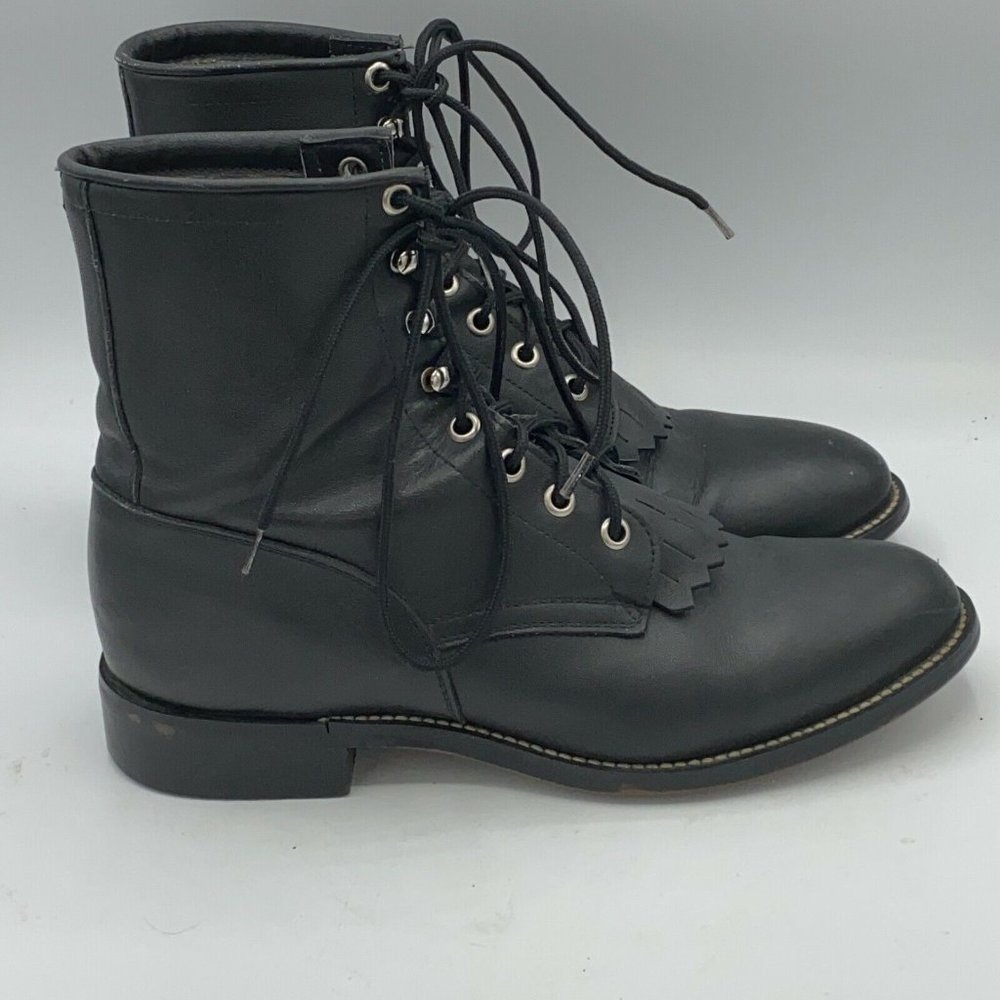 JUSTIN Boots - womens Hiram 506 Lace Up Black Leather Combat Boots US Sz 6 D